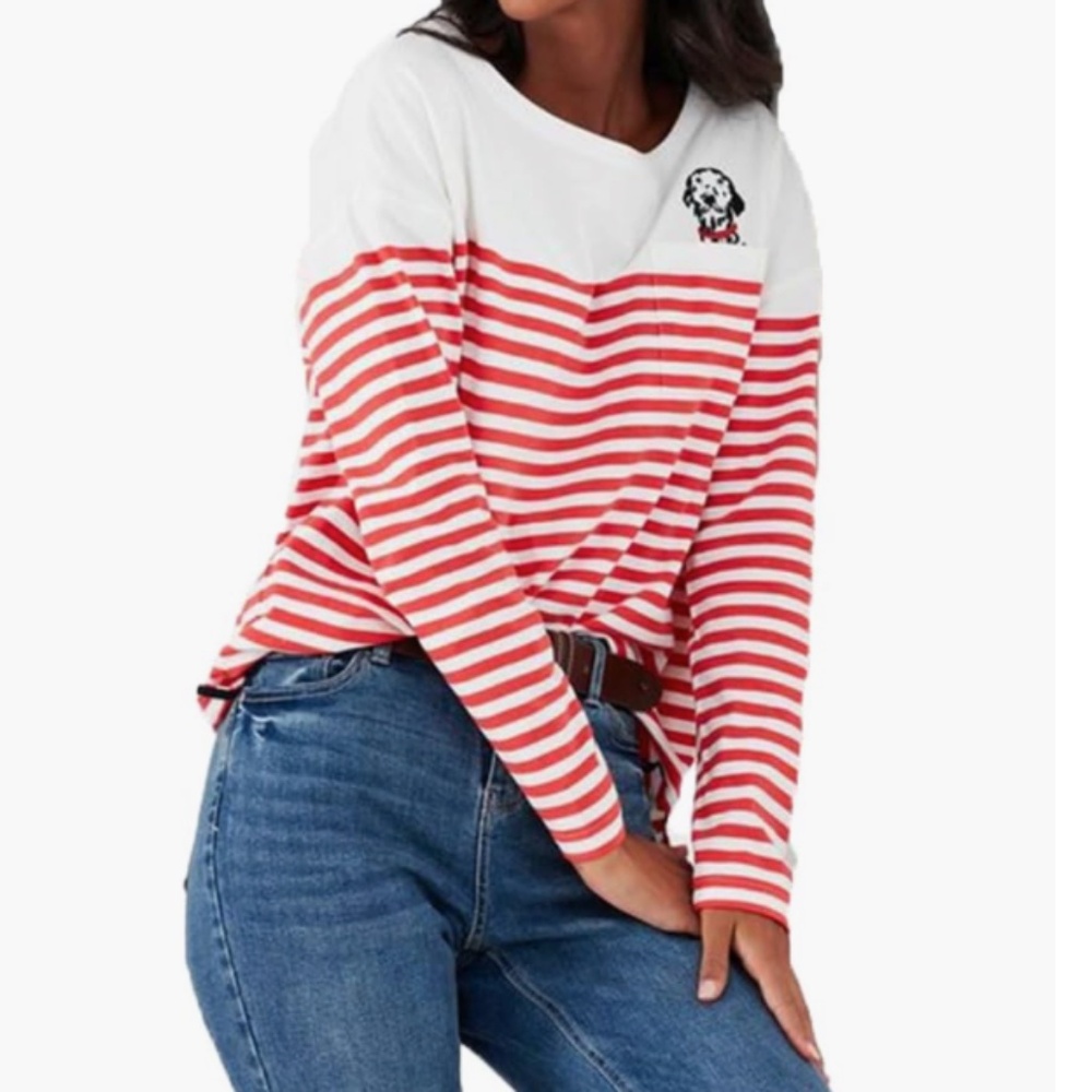 Joules Womens Red Stripe Dalmatian Long Sleeve Marina Top